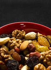 different mixed nuts and raisins