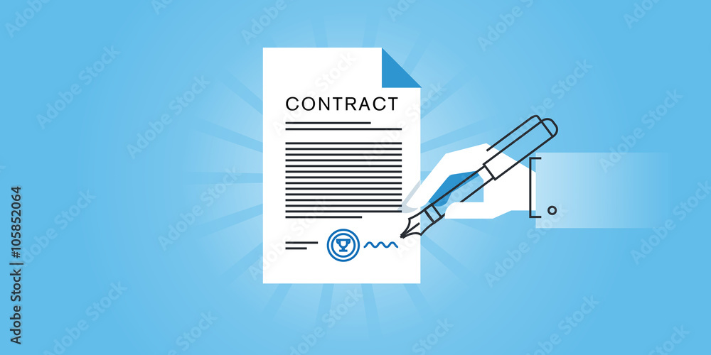 Poster flat line design website banner for a contract, contract law, contract form samples. modern vector i