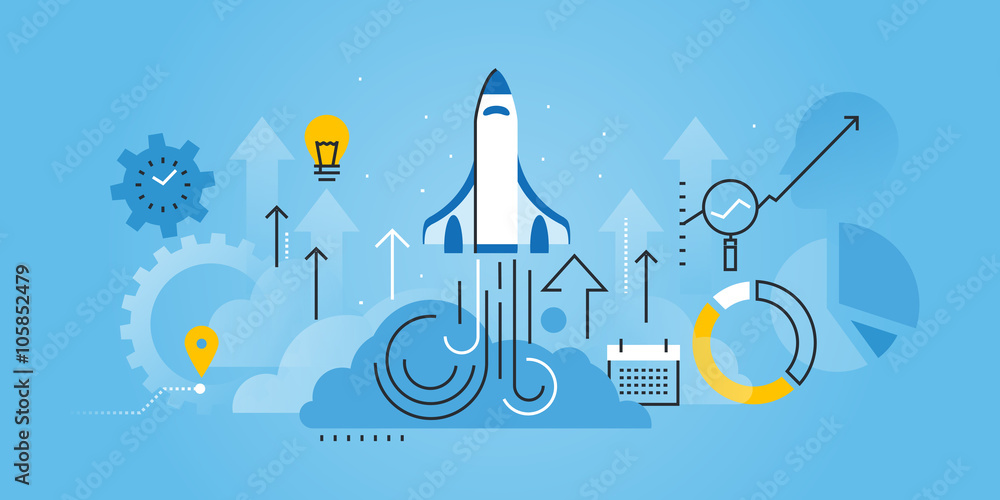 Poster flat line design website banner of business startup. modern vector illustration for web design, mark