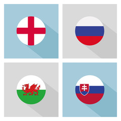 soccer group B teams flags in flat design. UEFA euro 2016.