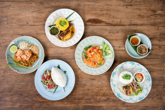 Mix many dish of Thai foods.