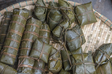 Sticky rice cakes in banana leaves for Vietnamese New Year
