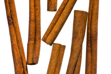 Cinnamon sticks on white background.