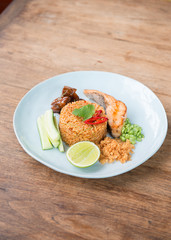 Thai spicy fried rice with salmon.