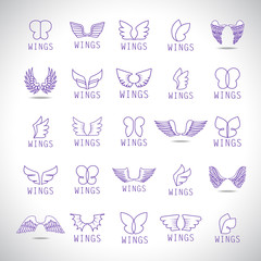 Wings Icons Set-Isolated On Gray Background-Vector Illustration,Graphic Design.For Web, Websites, App, Print, Presentation Templates, Mobile Applications And Promotional Materials.Different Old Shape
