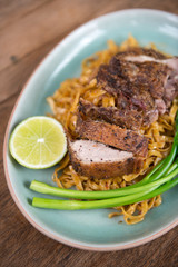 Thai fusion food, Egg noodle with grill chicken.