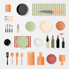 Kitchen, bar, restaurant design elements. Mock-up. Vector Set. Flat vector illustration.