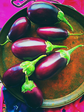 Eggplants on a tray