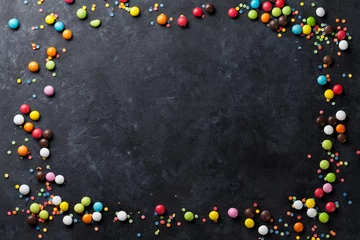 Tableaux ronds sur aluminium brossé Bonbons Colorful candies frame