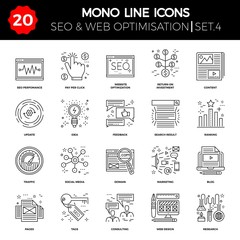 Thin Line Icons Set of Search Engine Optimization