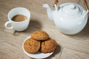 pile of oat cookies on table