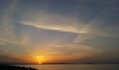 A wonderful colored sunset in sky and sea