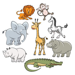 Cartoon safari and jungle animals