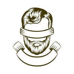 Hand drawing hipster hair style logo design. Vector illustration.