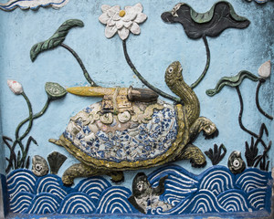 Bas relief of the golden tortoise and the magic sword of the myt