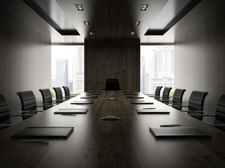 Interiopr of modern boardrooml with black armchairs 3D rendering - 105860886