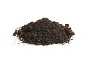 Heap of soil humus, isolated on a white background. Pile black earth.