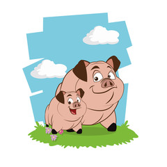 farm pigs cartoons, vector illustration
