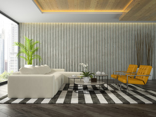 Interiopr of modern design room with concrete wall 3D rendering