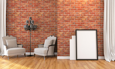Modern bright interior . 3D render