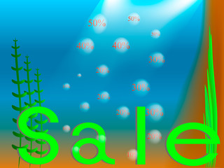 Sale under water / The word sell at the bottom of the sea, bubbles rise with numbers