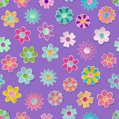 Seamless pattern of multicolored paper flowers