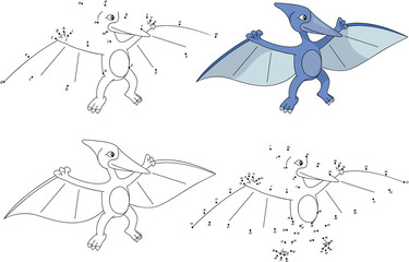 Cartoon pterodactyl. Coloring book and dot to dot game for kids © fir4ik