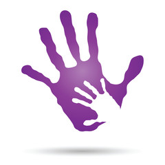 Fototapeta na wymiar Vector conceptual mother and child violet hand print isolated