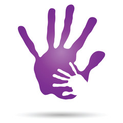 Vector conceptual mother and child violet hand print isolated