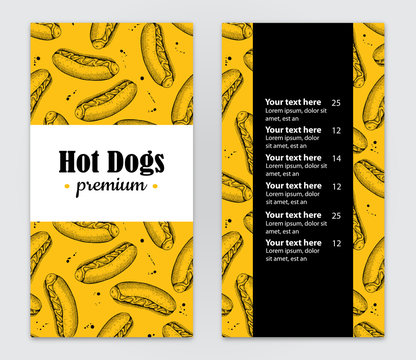 Vector Hand Drawn Hot Dog  Menu. Vintage Hand Drawn Illustration