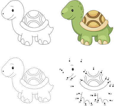 Cartoon turtle. Dot to dot game for kids