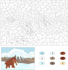 Obraz premium Cartoon mammoth on the background of the nature of the ice age.