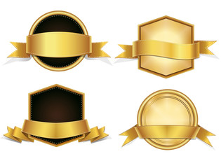 Gold Ribbons  Badges , Banners Set 