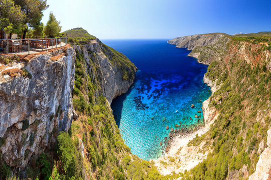 Beautiful panorama from the top of the steep cliffs at Kampi on the island of Zakynthos, Greece