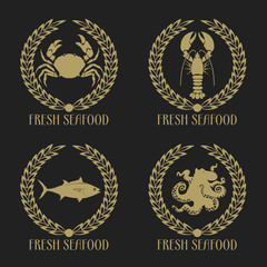 Set of  the fresh seafood labels.