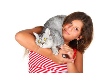 girl with a scottish cat
