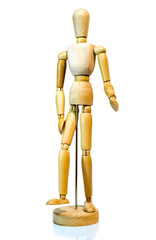Wooden Mannequin Posing on White Background
