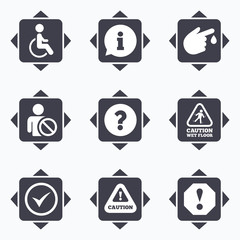 Attention notification icons. Information signs.