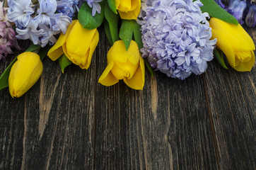 Background with tulips and hyacinths