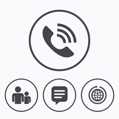 Group of people and phone call. Speech bubble.