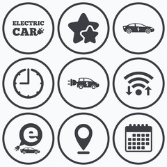 Electric car sign. Sedan and Hatchback transport