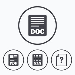 Document icons. XLS, PDF file signs.