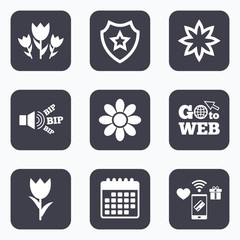 Flowers icons. Bouquet of roses symbol.