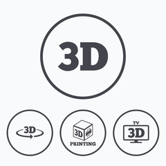 3d technology icons. Printer, rotation arrow.