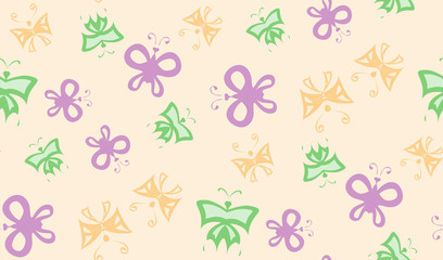 Vector seamless background of butterflies. Chaotic butterfly