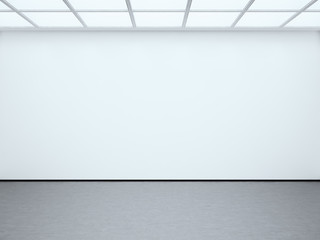 Photo white empty wall contemporary gallery. Modern open space expo with concrete floor. Place for business information. Horizontal mockup. 3d Render