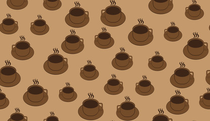 Vector seamless pattern of cups of coffee. Chaotic cups