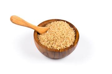 Rice in wooden bowl