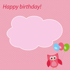 Vector frame, card holiday topic. The owl is decorated with balloons.