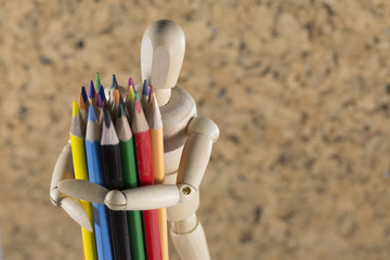 Wood Puppet with Colour pencils
